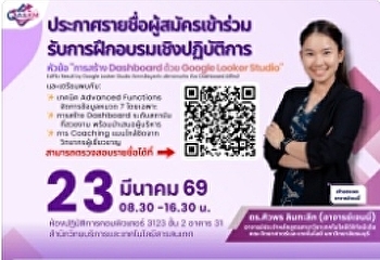 ประกาศรายชื่อผู้สมัครเข้าร่วมรับการฝึกอบรมเชิงปฏิบัติการ
หัวข้อ 